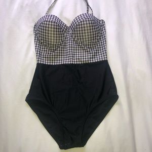 One piece black and white checkered bathing suit